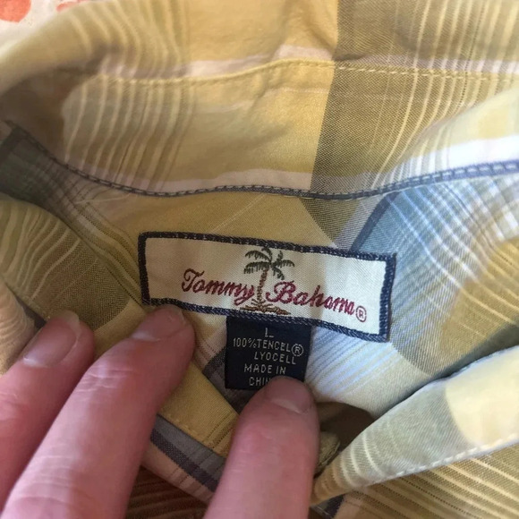 Tommy Bahama Yellow Plaid 100% Linen SS Button Up Shirt Men's Large - Picture 6 of 11
